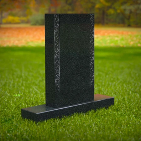 1581 - Classic Black Granite Headstone with Ornate Side Engraving - 4