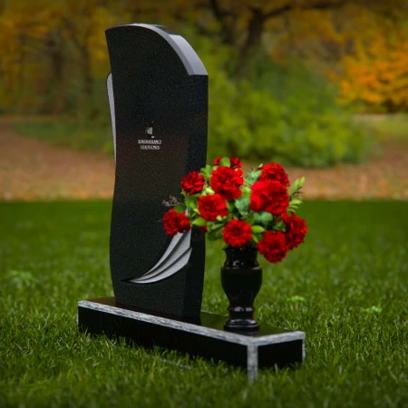 1283 - Modern Granite Headstone with Artistic Curves and Matching Vase - 56