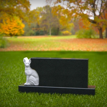 1456 - Elegant Black Granite Pet Memorial Headstone with Cat Sculpture