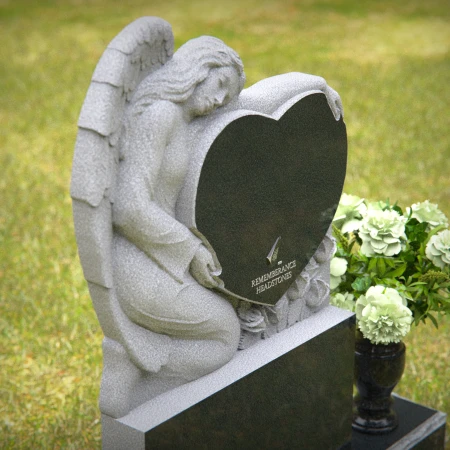 1273 - Granite Angel Heart Headstone with Floral Vase – A Loving Memorial - 46