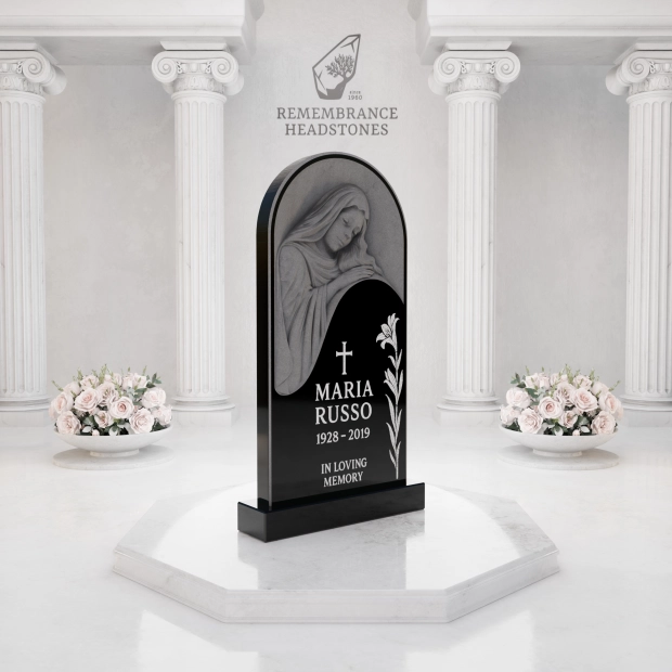 Luxury Upright Granite Monument — Arched Madonna 