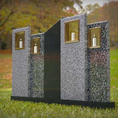 1250 - Modern Multi-Panel Granite Headstone with Candle Display  - 5