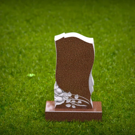 1560 - Contemporary Brown Granite Headstone with Floral Engraving - 4