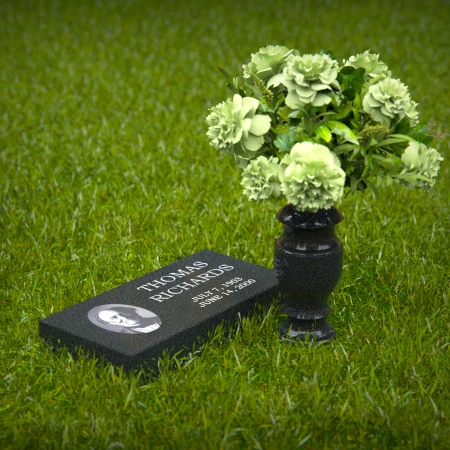 1271 - Compact Granite Headstone with Photo Inlay and Floral Vase – A Personalized Tribute - 49