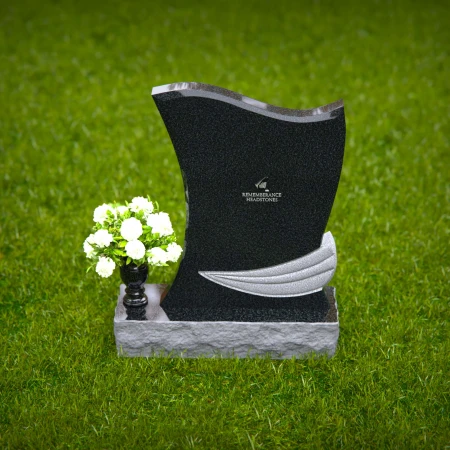 1304 - Elegant Granite Headstone with Flowing Contoured Design and Flower Vase