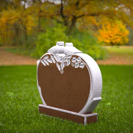 1474 - Granite Headstone with Lovebird Carving and Floral Design - 4