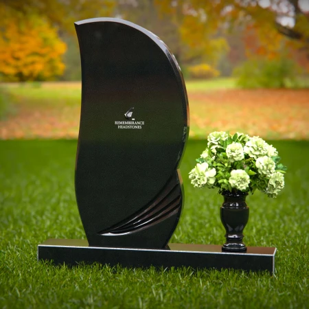 1280 - Modern Curved Granite Headstone with Single Flower Vase - 52