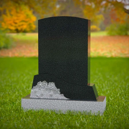 1583 - Elegant Black Granite Headstone with Floral Carving