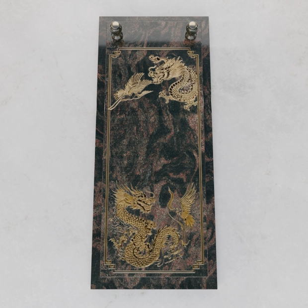 Luxury Asian Dragon & Crane Granite Ledger Memorial
