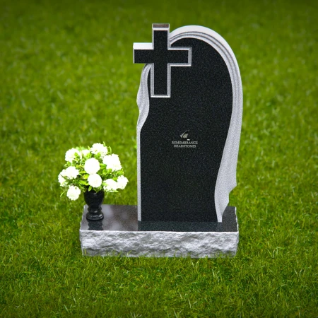 1371 - Graceful Asymmetrical Granite Headstone with Cross – A Symbol of Faith and Remembrance - 48