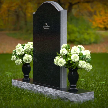 1290 - Upright Granite Headstone with Dual Vases and Arched Top - 14