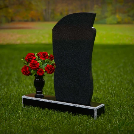 1283 - Modern Granite Headstone with Artistic Curves and Matching Vase - 51