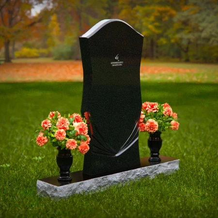 1293 - Elegant Granite Headstone with Unique Contours and Dual Flower Vases - 52