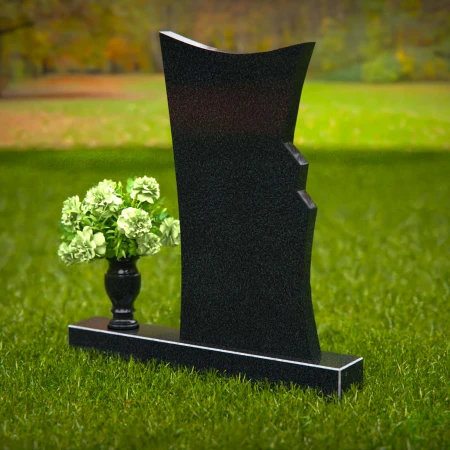 1268 - Contemporary Granite Headstone with Unique Flowing Design and Floral Vase – A Modern Memorial - 12