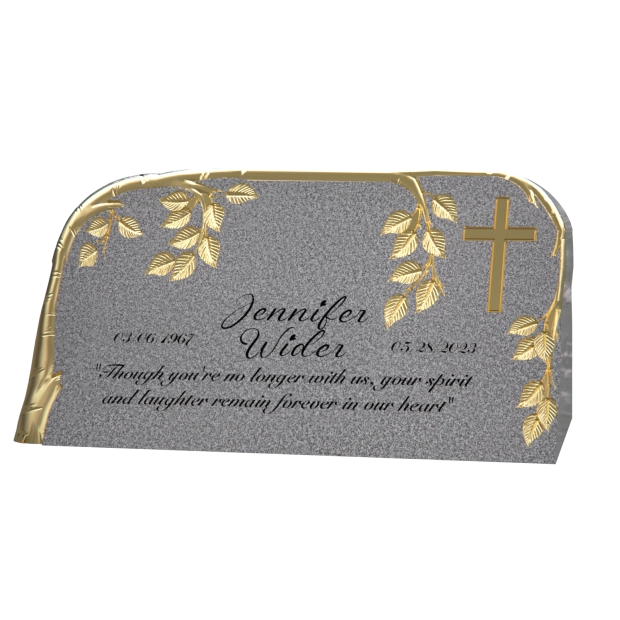 1301050 - Eleganter Granit-Schrägkopfstein mit goldenem Kreuz- und Rankendesign