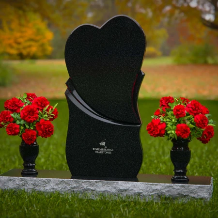 1277 - Unique Dual-Heart Granite Headstone with Twin Flower Vases - 50