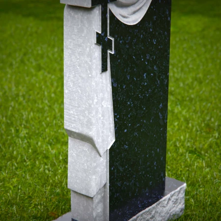 1498 - Granite Memorial Headstone with Cross and Draped Cloth Design - 4