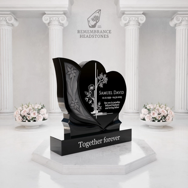 Luxury Floral Heart Granite Headstone