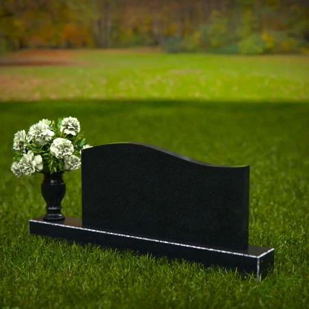 1258 - Modern Granite Headstone with Subtle Wave Design and Floral Vase – A Lasting Tribute - 7