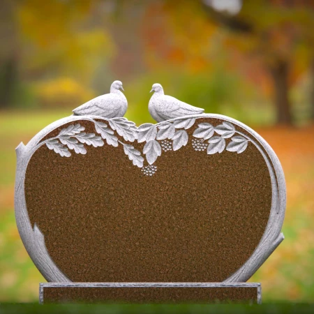 1474 - Granite Headstone with Lovebird Carving and Floral Design - 2