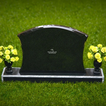 1306 - Waved Granite Headstone with Dual Flower Vases