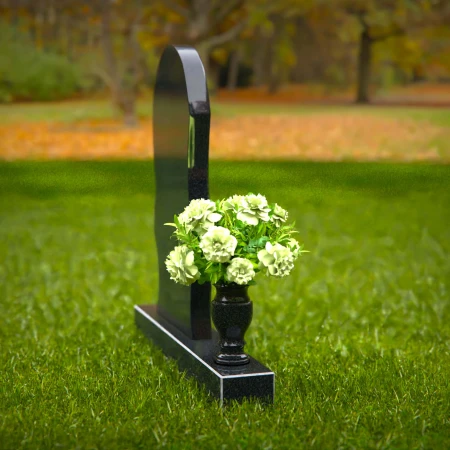 1282 - Contemporary Granite Headstone with Curved Artistic Design and Vase - 53