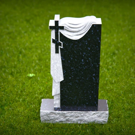 1498 - Granite Memorial Headstone with Cross and Draped Cloth Design - 6