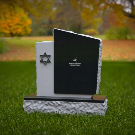 1256 - Unique Two-Tone Granite Headstone with Star of David Accent – Elegant Memorial Design - 57