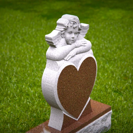 1492 - Heart-Shaped Granite Headstone with Angel Sculpture a Loving Memorial - 8