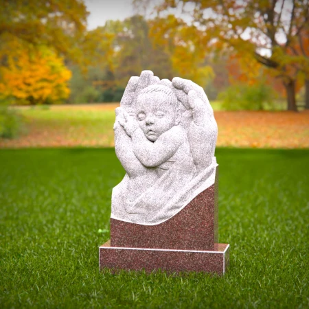 1442 - Children’s Memorial Headstone with Sleeping Baby in Angel Hands