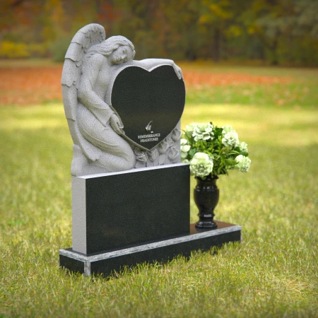 1273 - Granite Angel Heart Headstone with Floral Vase – A Loving Memorial - 45