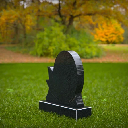 1487 - Black Granite Oval Memorial Headstone with Artistic Leaf Design - 7