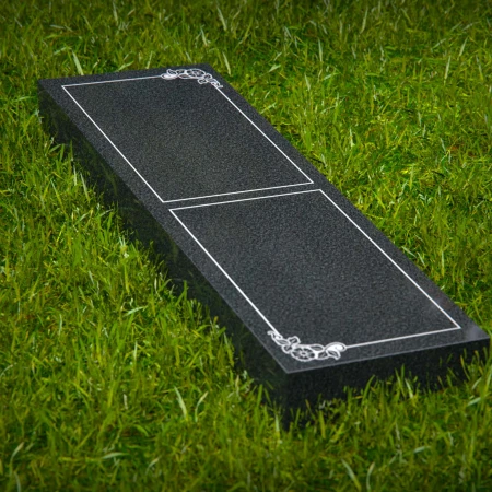 1644 - Dual Companion Flat Granite Grave Marker with Elegant Floral Border - 5