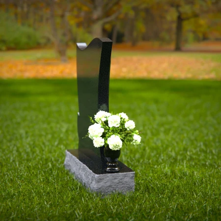 1304 - Elegant Granite Headstone with Flowing Contoured Design and Flower Vase - 40