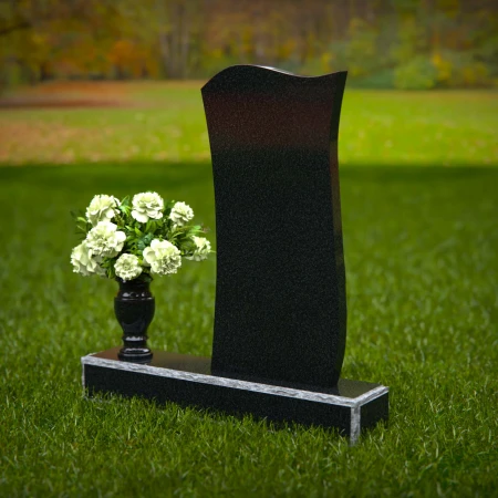 1363 - Modern Waved Granite Headstone with Elegant Carved Accents - 47