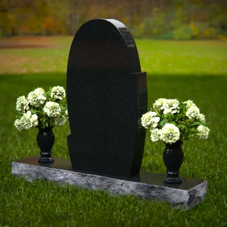 1266 - Elegant Oval Granite Headstone with Dual Floral Vases – A Timeless Memorial - 10