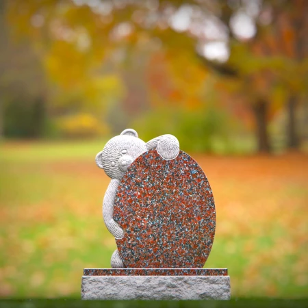 1455 - Teddy Bear Child Memorial Headstone in Red Granite - 3