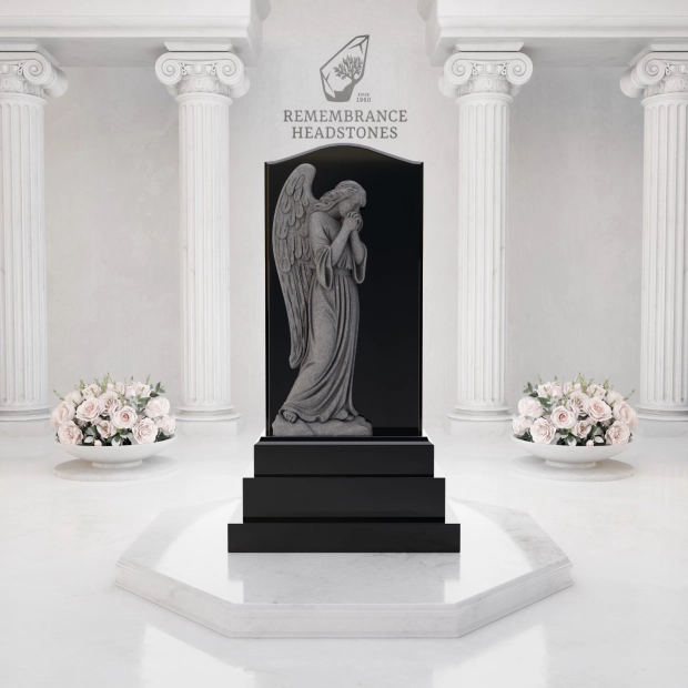 Luxury Praying Angel Granite Headstone with Cross Relief