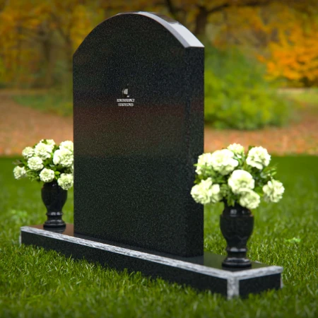 1321 - Traditional Arched Granite Headstone with Dual Floral Vases - 6