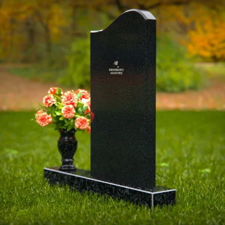 1288 - Curved Granite Headstone with Elegant Flower Vase - 51