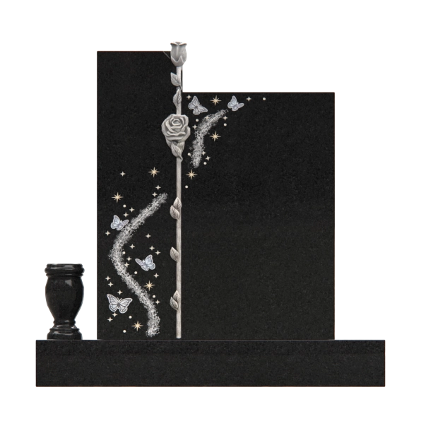 1201070 - Aufrechtes Denkmal mit eingravierten Rosen, Schmetterlingen und Swarovski-Kristall Akzenten