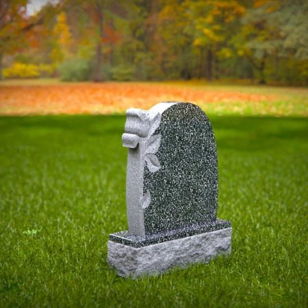 1552 - Elegant Black Granite Headstone with Single Rose Engraving - 1