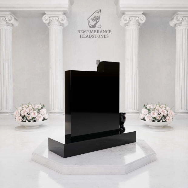 Luxury Upright Headstone with Cross, Rose Column & Heart Motif