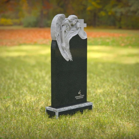 1238 - Angelic Design Granite Headstone with Cross for Memorials - 56