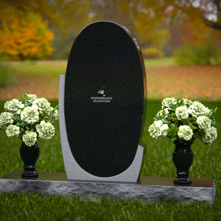 1266 - Elegant Oval Granite Headstone with Dual Floral Vases – A Timeless Memorial - 28