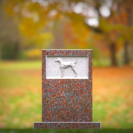 1457 - Custom Red Granite Dog Memorial Headstone with Engraved Dog Relief - 2