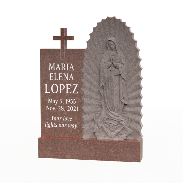 1205044 - Aufrechter Grabstein mit Kreuz und Jungfrau Maria Gravur für religiöse Zwecke