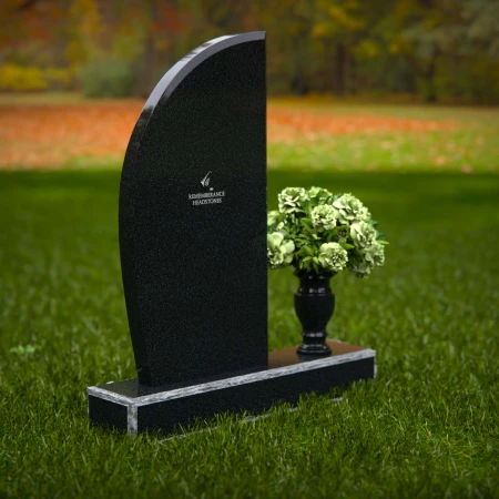 1260 - Modern Granite Headstone with Sleek Curved Design and Floral Vase – A Contemporary Memorial - 1