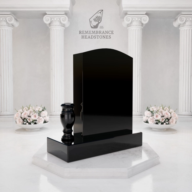  Luxury Upright Granite Headstone with Cross, Carved Roses & Vase