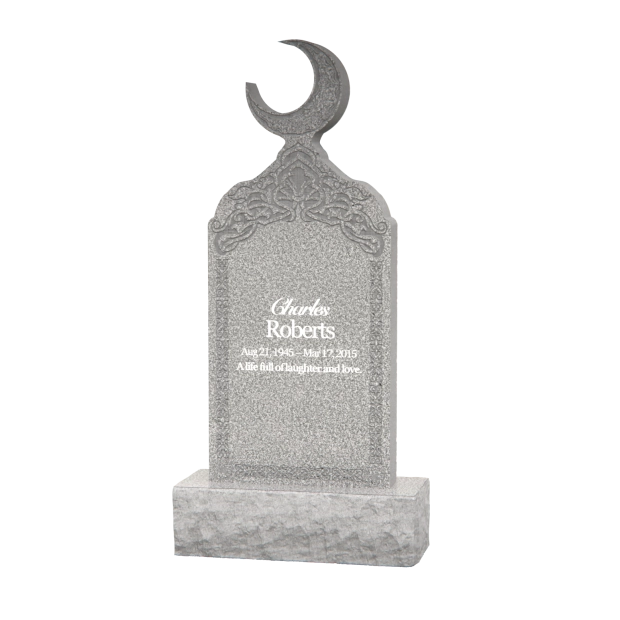 1201093 - Upright Granite Headstone With Crescent and Eastern Ornament